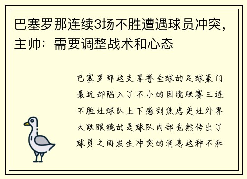 巴塞罗那连续3场不胜遭遇球员冲突，主帅：需要调整战术和心态