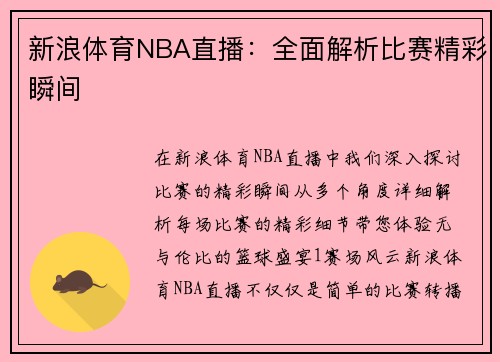 新浪体育NBA直播：全面解析比赛精彩瞬间
